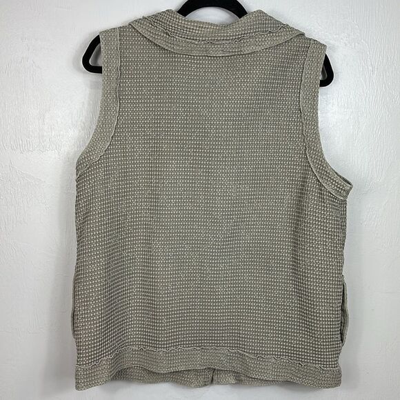 Focus Vintage 90s Sleeveless Cotton Textured Waffle Knit Vest In Beige Size L - Picture 3 of 7